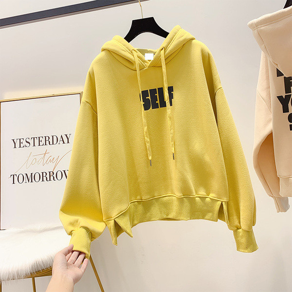 Modern női pulóver kapucnival és felirattal több színben