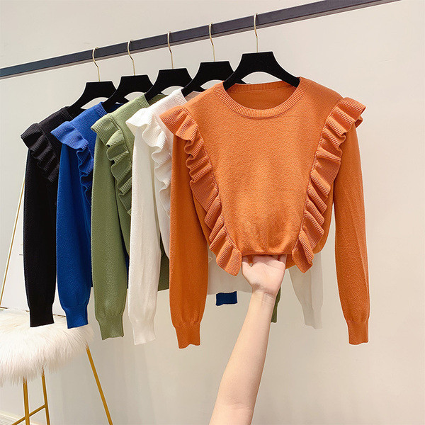 Modern női pulóver kerek nyakkivágással, több színben