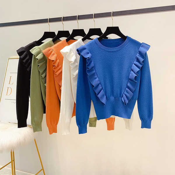 Modern női pulóver kerek nyakkivágással, több színben