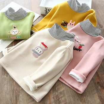 Модерна детска блуза с висока поло яка за момичета в розов,жълт,зелен и бежов цвят