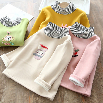 Модерна детска блуза с висока поло яка за момичета в розов,жълт,зелен и бежов цвят