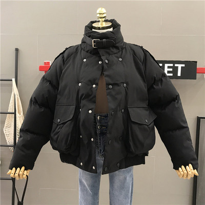 Geaca de iarna de dama cu buzunare mari in negru, alb si galben