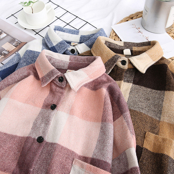 Camasa in carouri de dama model nou cu buzunar in culorile maro, roz si albastru