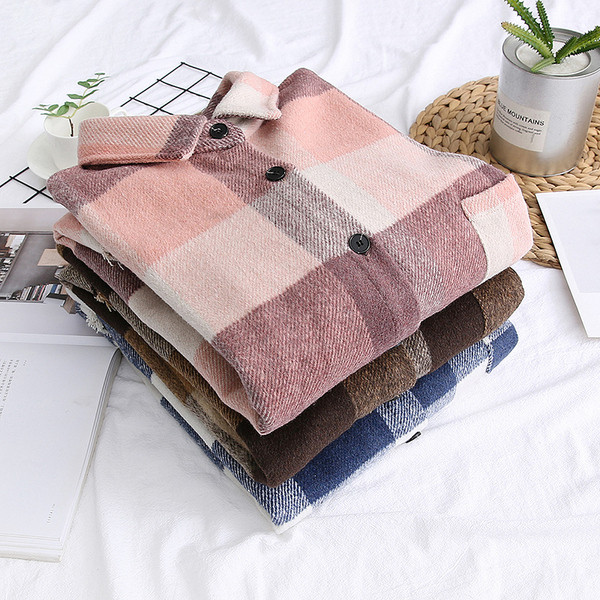 Camasa in carouri de dama model nou cu buzunar in culorile maro, roz si albastru