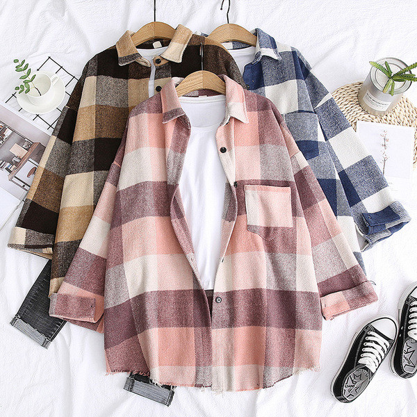 Camasa in carouri de dama model nou cu buzunar in culorile maro, roz si albastru