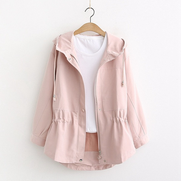 Palton de toamna de dama model nou cu gluga in galben si roz