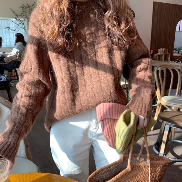 Pulover de iarna model larg cu decolteu rotund - mai multe culori