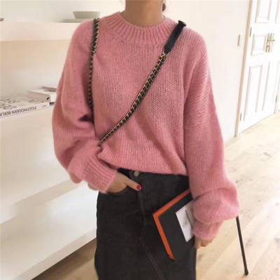 Pulover gros de iarnă de damă în negru, roz, verde și portocaliu