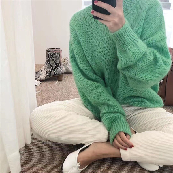 Pulover gros de iarnă de damă în negru, roz, verde și portocaliu