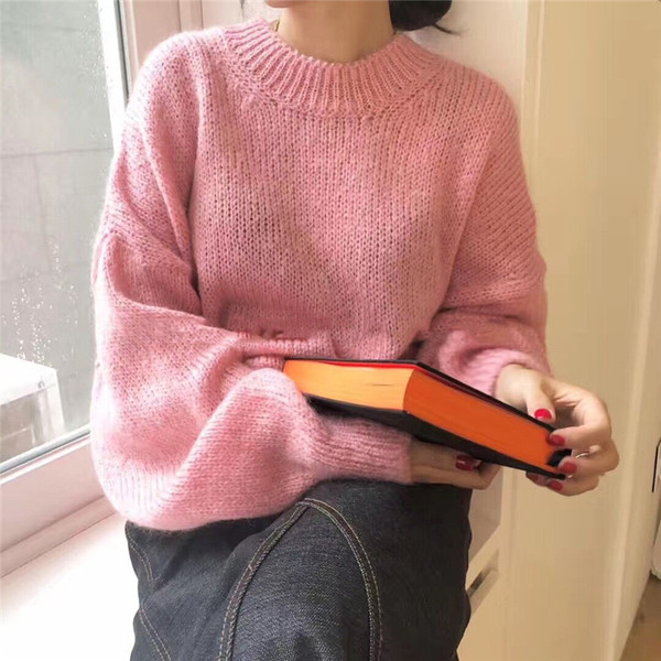 Pulover gros de iarnă de damă în negru, roz, verde și portocaliu