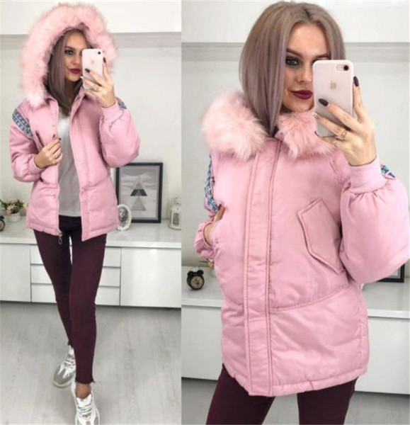 Modern női téli kabát kapucnival és pehellyel hét színben