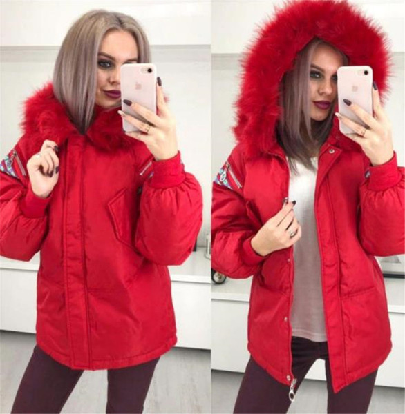 Modern női téli kabát kapucnival és pehellyel hét színben