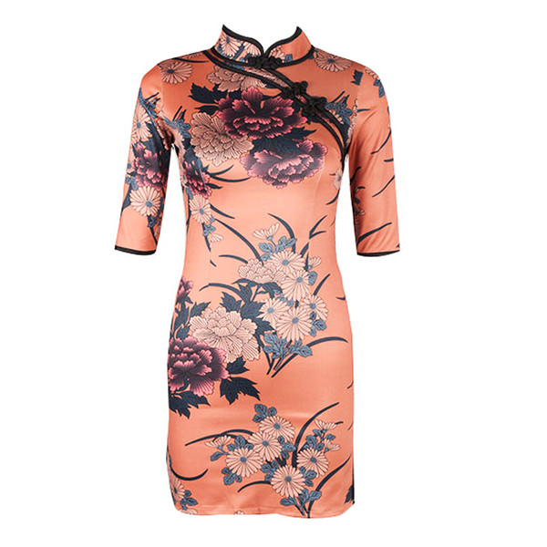 Μοντέρνο γυναικείο φόρεμα με floral print και 3/4 μανίκια