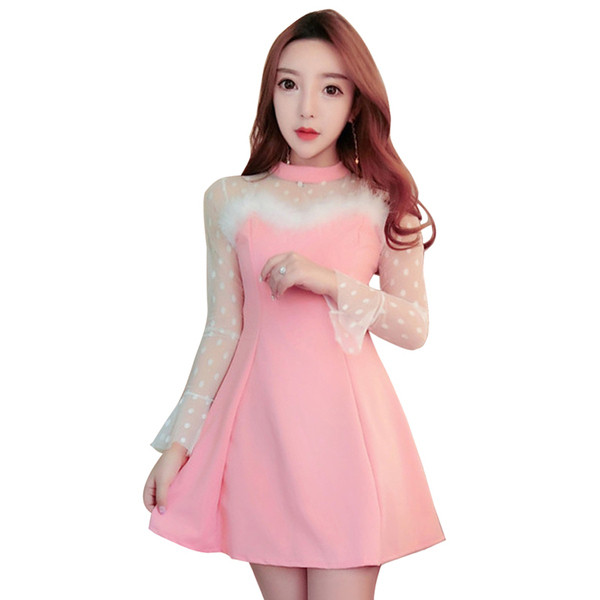 Méretre szabott női ruha lótusz ujjal és pehelyszínben rózsaszín és fekete színben