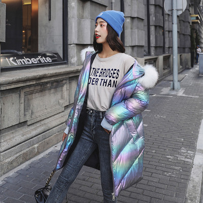 Μοντέρνο μακρύ χειμωνιάτικο γυναικείο μπουφάν με κουκούλα και τσέπες σε διάφορα χρώματα