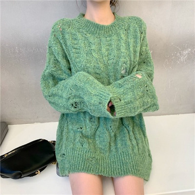 Hosszú női pulóver kerek nyakkivágással, két színben