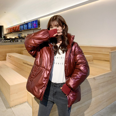 Jachetă scurtă de damă modernă cu efect strălucitor și guler înalt în șase culori