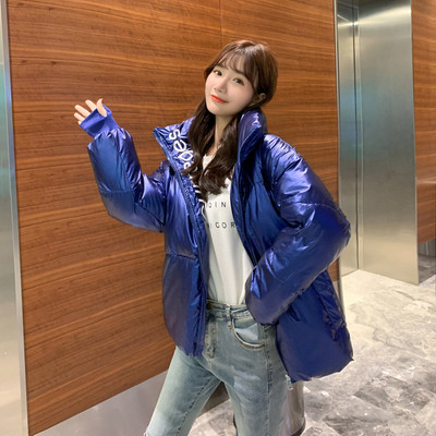 Jachetă scurtă de damă modernă cu efect strălucitor și guler înalt în șase culori