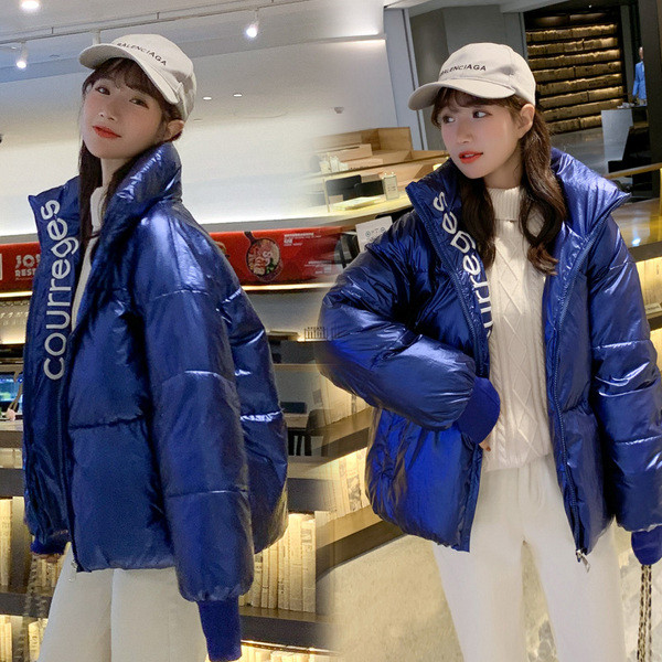 Jachetă scurtă de damă modernă cu efect strălucitor și guler înalt în șase culori