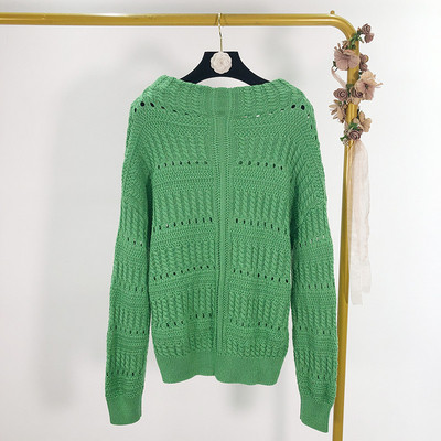 Πουλόβερ με μακρύ μανίκι με ωοειδές λαιμόκοψη σε κίτρινο, λευκό και πράσινο χρώμα