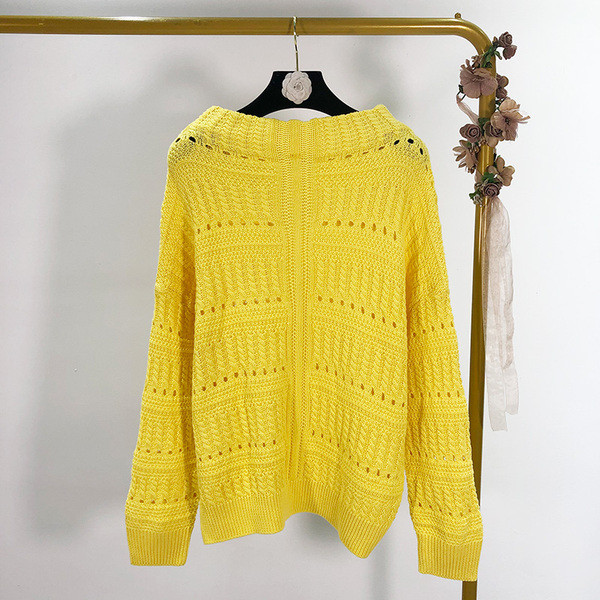 Πουλόβερ με μακρύ μανίκι με ωοειδές λαιμόκοψη σε κίτρινο, λευκό και πράσινο χρώμα