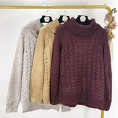 Γυναικείο πουλόβερ με κολάρο σε μπορντό , μπεζ και γκρι χρώμα