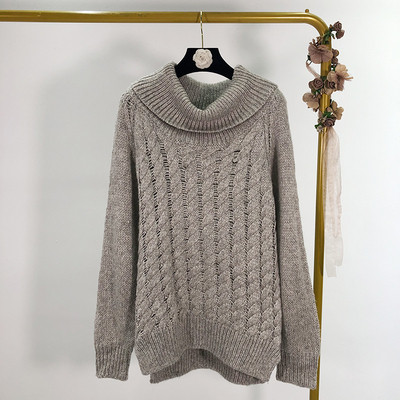 Γυναικείο πουλόβερ με κολάρο σε μπορντό , μπεζ και γκρι χρώμα