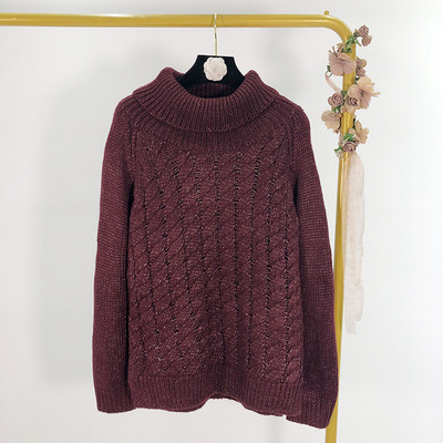 Γυναικείο πουλόβερ με κολάρο σε μπορντό , μπεζ και γκρι χρώμα