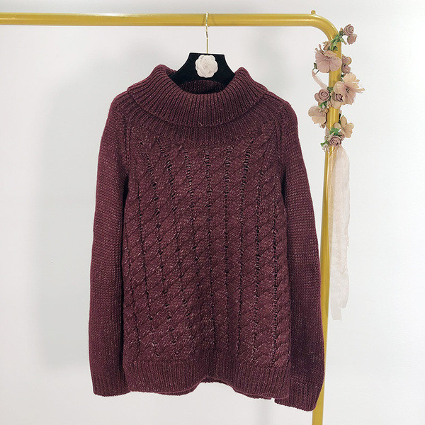 Γυναικείο πουλόβερ με κολάρο σε μπορντό , μπεζ και γκρι χρώμα