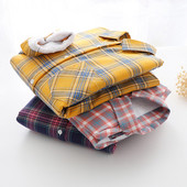 Camasa de dama in carouri model nou cu guler clasic in galben, roz si mov