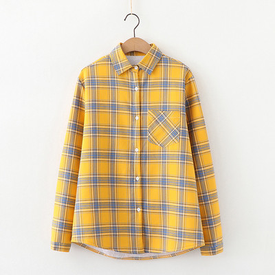 Camasa de dama in carouri model nou cu guler clasic in galben, roz si mov