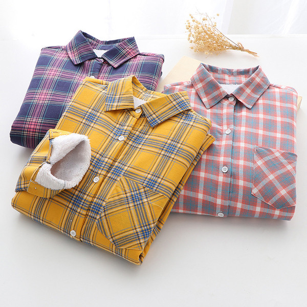 Camasa de dama in carouri model nou cu guler clasic in galben, roz si mov