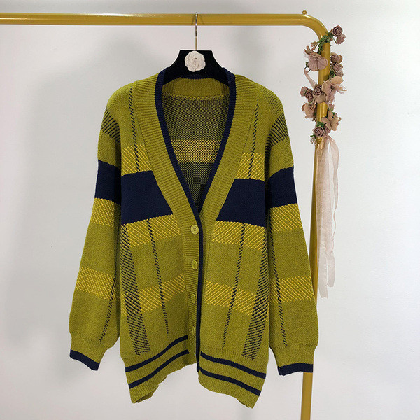 Μακρύ καρό ζακέτα με κουμπιά σε τρία χρώματα