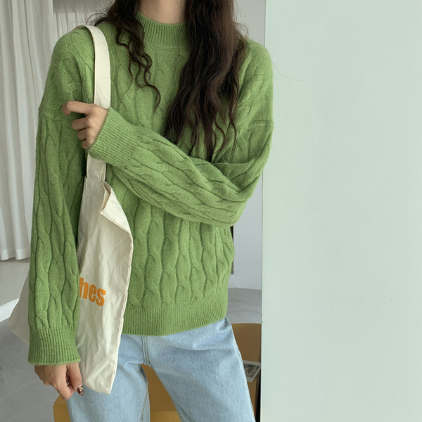 Női alkalmi pulóver zöld, narancs és fehér színben