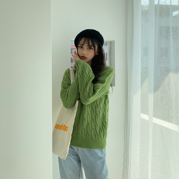 Női alkalmi pulóver zöld, narancs és fehér színben