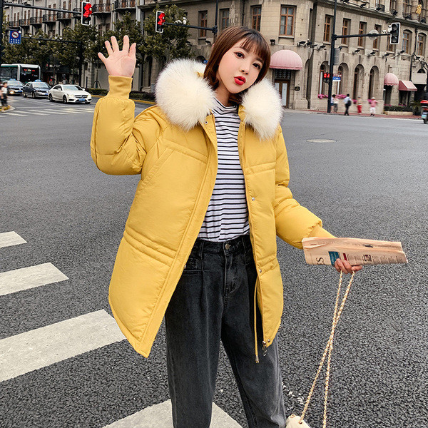 Modern női téli kabát kapucnival és pehellyel négy színben