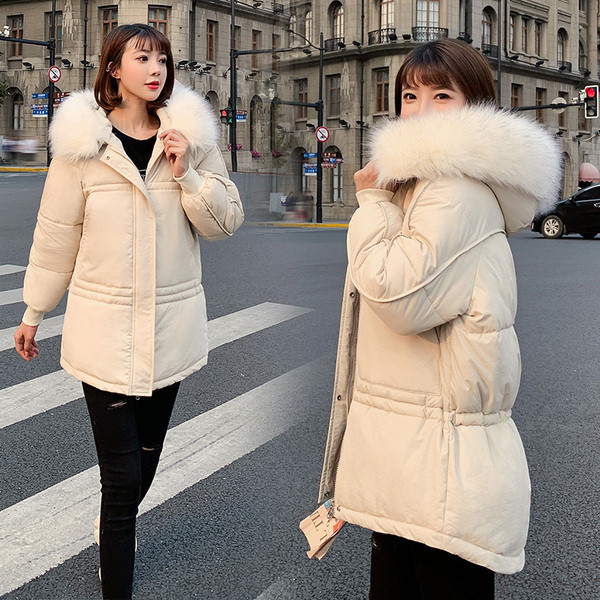 Modern női téli kabát kapucnival és pehellyel négy színben