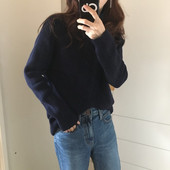 Γυναικείο καθημερινό πουλόβερ σε μπλε και καφέ χρώμα