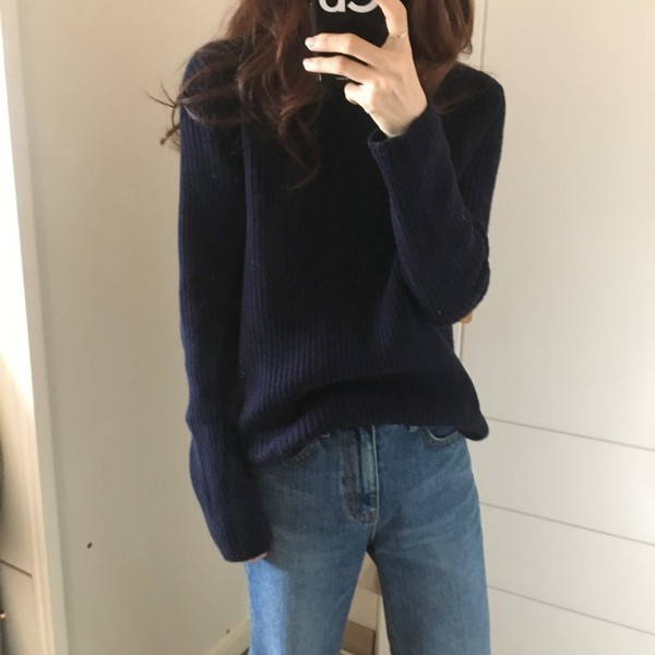 Γυναικείο καθημερινό πουλόβερ σε μπλε και καφέ χρώμα