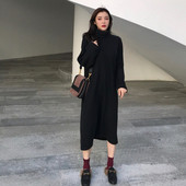 Μακρύ και ευρύ πλεκτό φόρεμα με κολάρο - τρία χρώματα