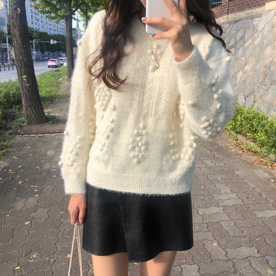 Χειμερινό γυναικείο πουλόβερ σε λευκό και μπλε χρώμα