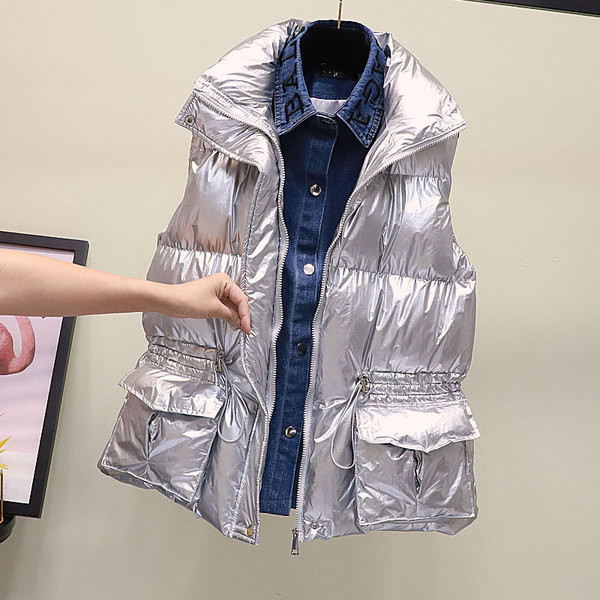 Νέο μοντέλο γυναικείο γιλέκο με τσέπες σε μαύρο, χρυσό και ασημί χρώμα