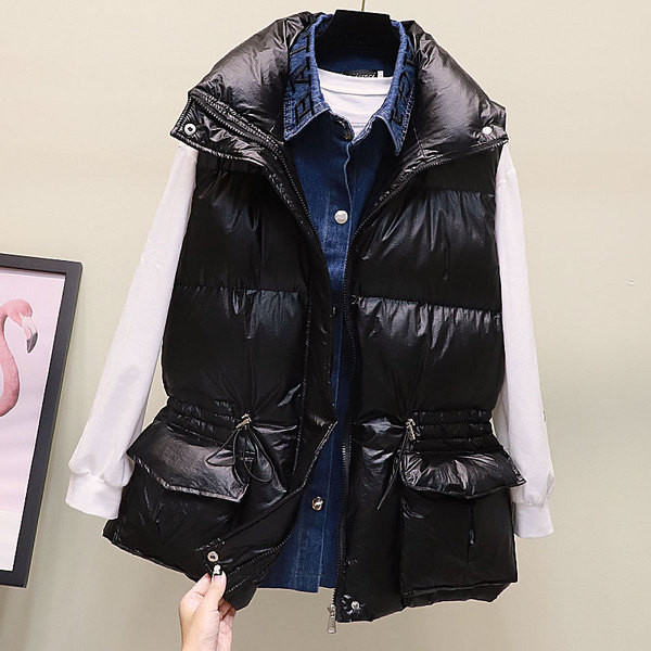 Νέο μοντέλο γυναικείο γιλέκο με τσέπες σε μαύρο, χρυσό και ασημί χρώμα