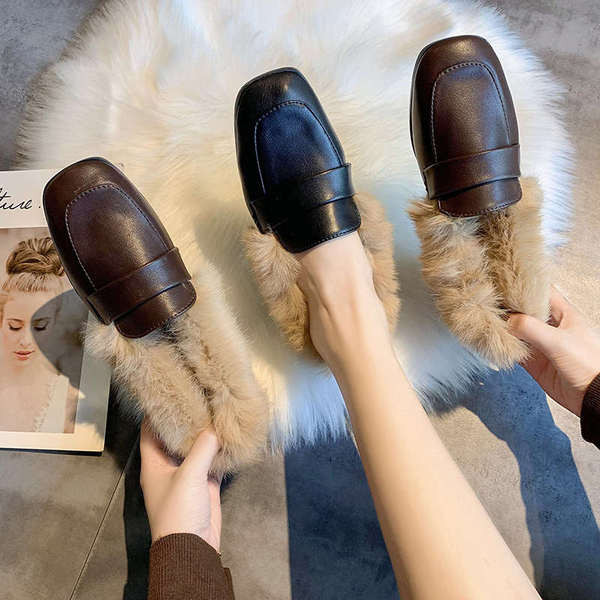 Mocasini moderni de dama cu puf si piele ecologica in maro si negru