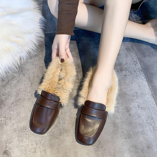 Mocasini moderni de dama cu puf si piele ecologica in maro si negru