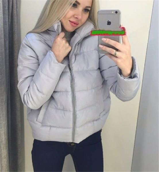 Модерно дамско късо зимно яке с висока яка в седем цвята 