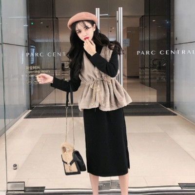 Σετ μακρύ φόρεμα και γιλέκο - δύο χρώματα