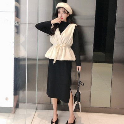 Σετ μακρύ φόρεμα και γιλέκο - δύο χρώματα