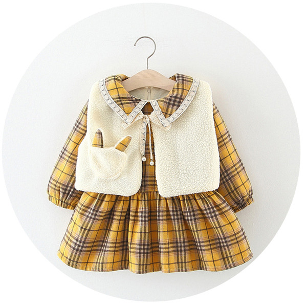 Rochie in carouri copii model nou + vesta