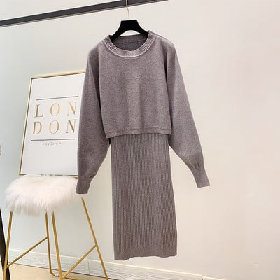 Set de rochie și pulover de damă modern în patru culori